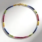 Cavill - Zilveren halsketting - 925 Sterling verguld - 64 068 ct facetrijk veelkleurige saffieren uit Madagaskar - 45 cm