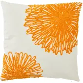 J-Line kussen Bloemen - katoen - wit/donkeroranje