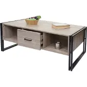 MCW Salontafel -A27b, bijzettafel woonkamertafel, 3D structuur, 45x110x60cm MVG-gecertificeerd, metaal ~ eiken look