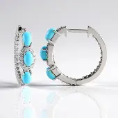 Cavill - Zilveren Oorbellen - 925 Sterling Zilver - 6 Sleeping Beauty Turkoois 1 35 ct - 56 Sprankelende Zirkon - Elegante Ovale Cabochon