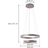 LUCANDE Slimme hanglamp Yonam, dimbaar, bruin / roest, Woon-/ Eetkamer, Aluminium, Modern, Slimme hanglamp