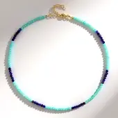 Cavill - Verguld Zilveren Halsketting 925 Sterling - Amazoniet 28ct & Lapis Lazuli 8ct - 45 cm - Ronde Facet Kralen