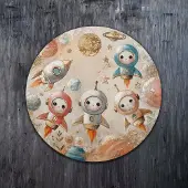 YS Canvas schilderij 60x60 cm handgeschilderd baby astronauten kosmisch speels – -Art Gallery – Charmante wanddecoratie voor woonkamer – Schilderij voor kinderkamer en hal