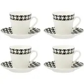 J-Line koffietas + bord Pied-Poule - porselein - wit - doos van 4
