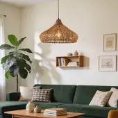 LumenXL Hanglamp Suki van handgevlochten rotan met houten detail Ø49 cm