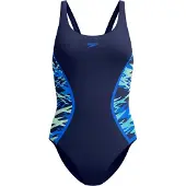 Speedo Hyperboom Muscleback Dames Sportbadpak - Kleurvast Badpak Dames - Chloorbestendig Zwempak Dames - Sportbadpak Dames met Muscleback-rug - Marine/Blauw - 38