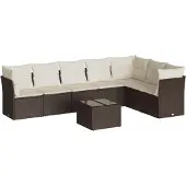vidaXL 8-delige Loungeset met kussens poly rattan bruin