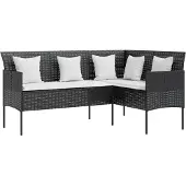 vidaXL Loungebank met kussens L-vormig poly rattan zwart
