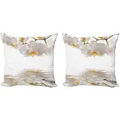 Abakuhaus – Bloemen-kussenhoezen-set 2x50x50 cm – wit-oranje – dubbelzijdig