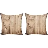 Abakuhaus Valentijnsdag kussensloopset (2 stuks), rustieke hartvormige planken, 45 cm, beige