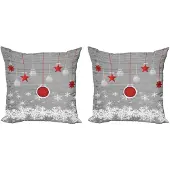 Abakuhaus Dekokussen – Kussenhoes 2x50x50 cm – Dubbelzijdig bedrukt – Sterren/Sneeuw – Wit/Grijs/Rood