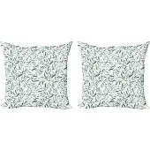 Abakuhaus Saliegroene kussenhoezenset (2 stuks), Zomerse tuinbladeren, 50 cm, Reseda groen wit