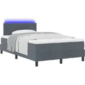 vidaXL LED Box Spring Bed Donkergrijs 120 x 200 cm Fluweel