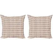 Abakuhaus Kussenhoezen Set van 2x 40x40 cm – Chevron-strepen – Bruin/Wit – Dubbelzijdig bedrukt