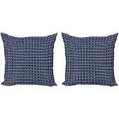 Abakuhaus Kussenhoes Set – 2x50x50 cm – Dubbelzijdig Bedrukt, Microvezel, Donkerblauw/Wit