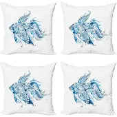 Abakuhaus Kussenhoes Set Fisch – 4x50x50 cm – Dubbelzijdig Druk – Blauw Azure