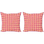 Abakuhaus kussenhoes Hahnentrittmuster – Pastel perzik/roze, 40x40 cm