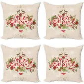 Abakuhaus – Kerst kussenhoes set 4x 50x50 cm – dubbelzijdig bedrukt, mikrofaser, tan