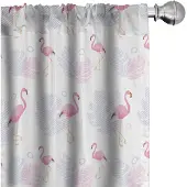 Abakuhaus – Voorhangen 2x75x175 – Flamingo en Bladeren, Mikrofaser, Pastel