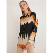Big Dart Oversized Abstract Weaving Lange Mouwen Shirt met Knopenluiting