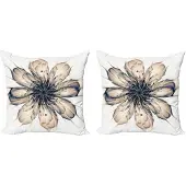 Abakuhaus Bloemenkussenhoes Set – 2x60x60 cm – Dubbelzijdig bedrukt microvezel – Kakao/Zwart