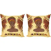 Abakuhaus Afrikaanse kussenhoezenset (2 stuks), Tulbanden Palmcultuur, 40 cm, Meerkleurig