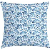 Abakuhaus Paisley Kussenhoes – Ikat Aquarel – Wasbaar, Rits – 50x50 cm – Wit/Blauw