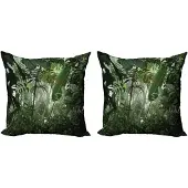 Abakuhaus Regenwoud Kussensloopset (2 stuks), Tropische regenwoud dieren, 40 cm, Groen