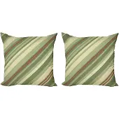 Abakuhaus Dekokussenhoes 2x50x50 – Diagonale Strepen – Crème Groen Rood