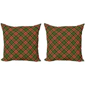 Abakuhaus Geruit Kussenhoes Set – 2x40x40 cm – Dubbelzijdige bedrukking – Rits – Smaragd/Geel/Vermiljoen