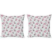 Abakuhaus Kussenhoes Shabby Flora – 2x45x45 cm – Mandelgroen Bleekroze