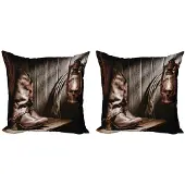 Abakuhaus Western kussenhoes-set – 2x40x40 cm – dubbelzijdig bedrukt – microvezel bruin