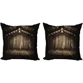 Abakuhaus – Moderne kussenhoesenset – 2x45x45 cm – Donkerbruin – Dubbelzijdige bedrukking