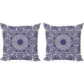 Abakuhaus Krullende bladeren kussenhoes – Dubbelzijdige print – Blauw/Crème