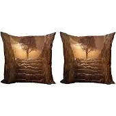 Abakuhaus Boom kussenhoezen set – 2x50x50 cm – Dubbelzijdig bedrukt – microvezel bruin