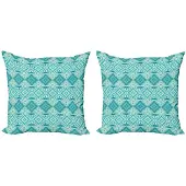 Abakuhaus Teal Beige Kussenhoezen Set – 2x50x50 cm – Dubbelzijdige bedrukking – Rits