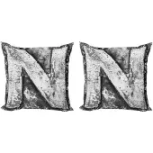 Abakuhaus – Letter N kussenhoes set – 2x45x45 cm – Grijs – Dubbelzijdig bedrukt