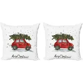 Abakuhaus Decoratieve Kussenhoes – Retro-Auto & Boom – 2x50x50 cm – Groen/Rood