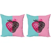 Abakuhaus Fruit Kussenhoes-Set – 2x 45x45 cm – Dubbelzijdig bedrukt – Abstract aardbei-motief – Antraciet-bleekblauw