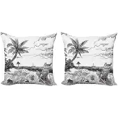 Abakuhaus Zomer Kussenhoes Set – 2x45x45 cm – Microvezel – Zwart/Wit