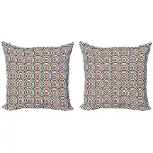 Abakuhaus Kussenhoes Set – Moderne Kunst 2x40x40 cm – Dubbelzijdig bedrukt – Oranje/Koksgrauw