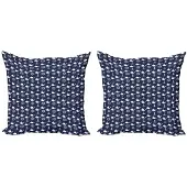 Abakuhaus marineblauw kussenhoes set 2x – dubbelzijdig print – marine-wit