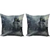 Abakuhaus Halloween Kussenhoes Set 2x60x60 cm – Dubbelzijdig digitaal bedrukt – Teal