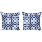 Abakuhaus Kussenhoezen Set 2x50x50 cm – Azulejo patroon, donkerblauw