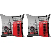 Abakuhaus London – Kussenhoesenset 2x50x50 cm – Retro – Grijs/Rood