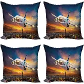 Abakuhaus Reis-Dekokussens – 4-delige set – 40x40 cm – Dubbelzijdig Oranje/Blauw