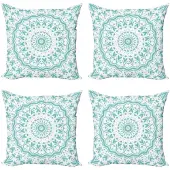 Abakuhaus Waterkussenhoes – 50x50 cm – Mandala Tie Dye – Zeesgroen/Wit – 4 stuks
