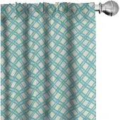 Abakuhaus Retro Gordijnen – 2x75x245 cm – Aqua Karo-tegel Turkoois/Ivoor