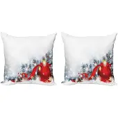 Abakuhaus Kussenhoes Winterset 2x45x45 cm – Dubbelzijdig bedrukt, Ritssluiting, Microvezel, Wit-Rood