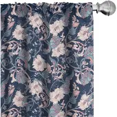 Abakuhaus Victoriaanse gordijnen – Magnolia & rozen – 2x75x225 cm – donkerblauw/roze